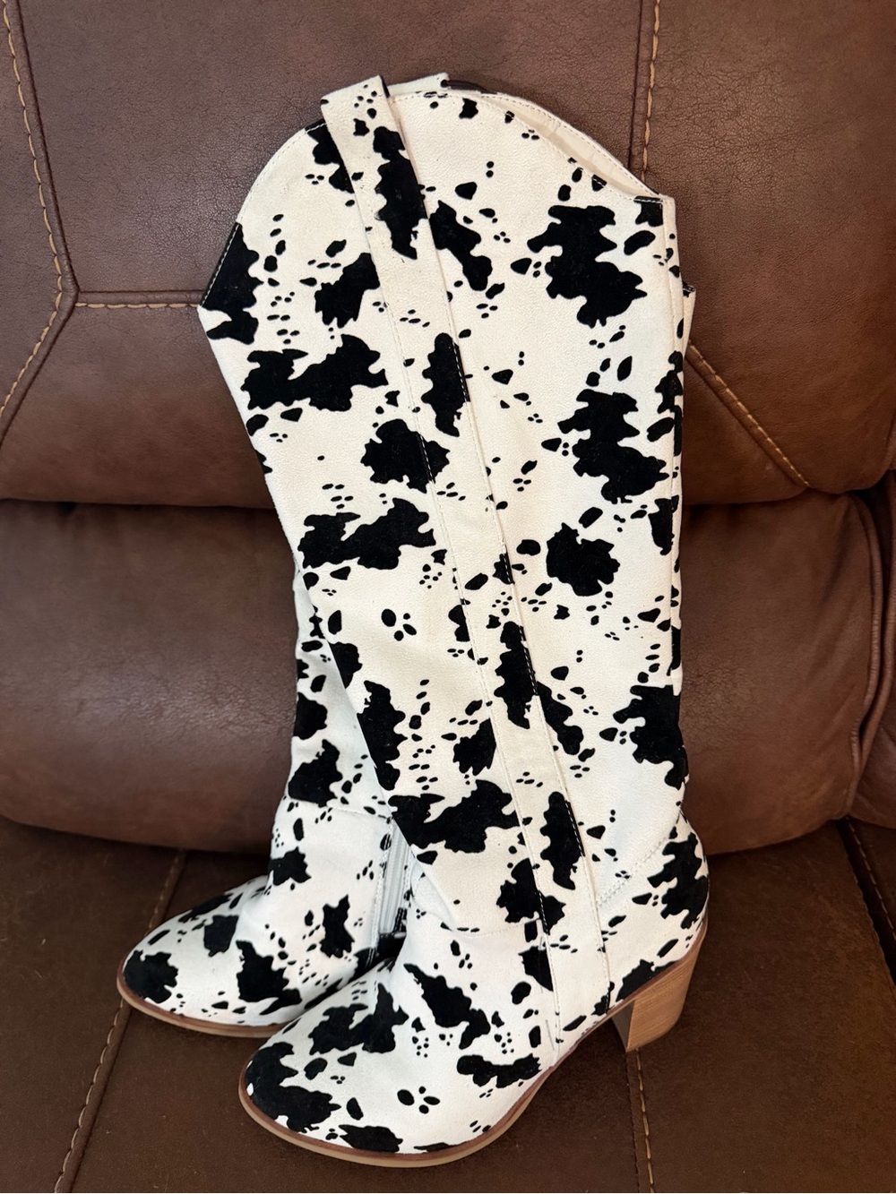 Altar'd State Black & White Cow-Print Over-the-Knee Boots
